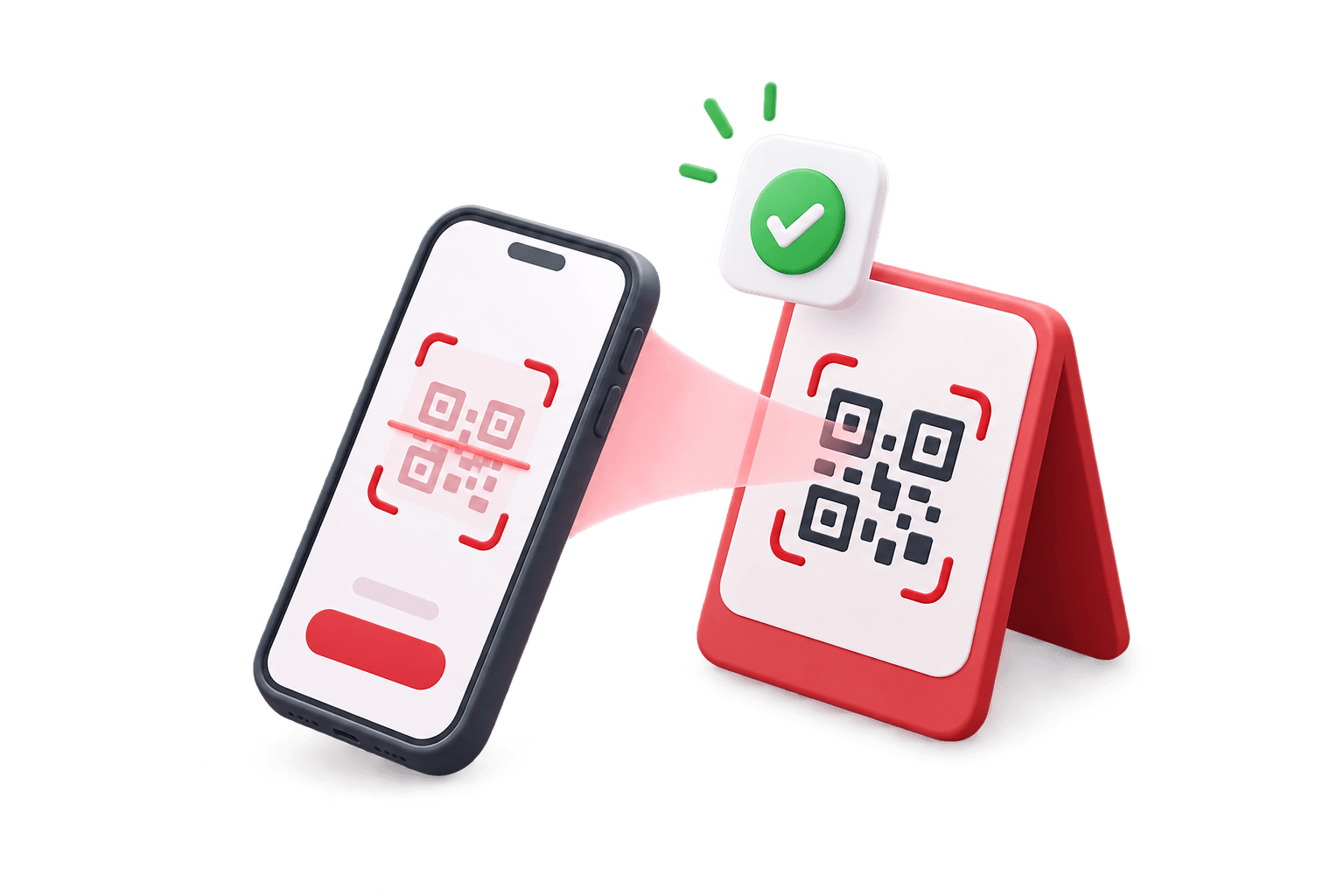Smartphone scanning a dynamic QR code on a counter display with a payment confirmation